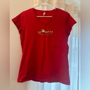 Abella Red V-Neck Tee with Chest Logo